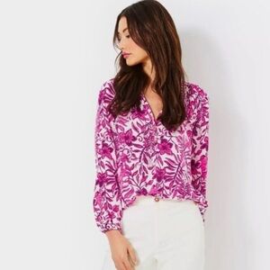 LILLY PULITZER Elsa Silk Blouse Top